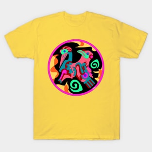 pelican glyph in mexican totonac pattern art T-Shirt